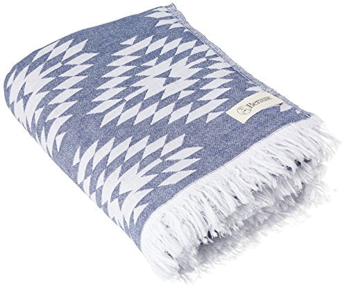 Bersuse 100% Cotton Teotihuacan XL Throw Blanket Turkish Towel Beach Blanket - Beach Camping Essentials - 75x90 Inches, Dark Blue - color: Dark Blue