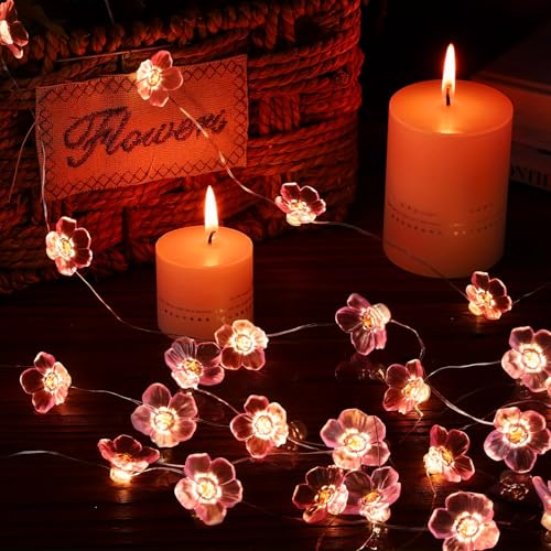 Pink Fairy Cherry Blossom Flower String Lights for Bedroom, USB Plug in and Battery Operated 13ft 40 LED Cute Indoor Outdoor Hanging Decorations for Birthday Wedding Party Christmas Easter - color: Pink Fairy Lights