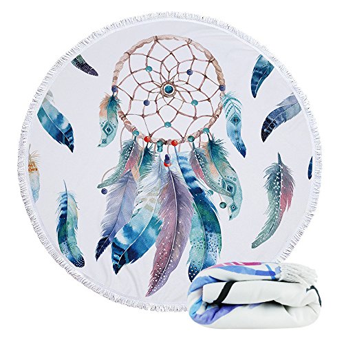 Violet Mist Microfiber Beach Towels Oversized Round Striped Beach Blanket Sand Free Quick Dry Hippie Boho Circle Bath Towel Absorbent Bohemian Beach Yoga Mat Table Cloth Throw Fringe Tapestry 60" WB - color: White Dreamcatcher