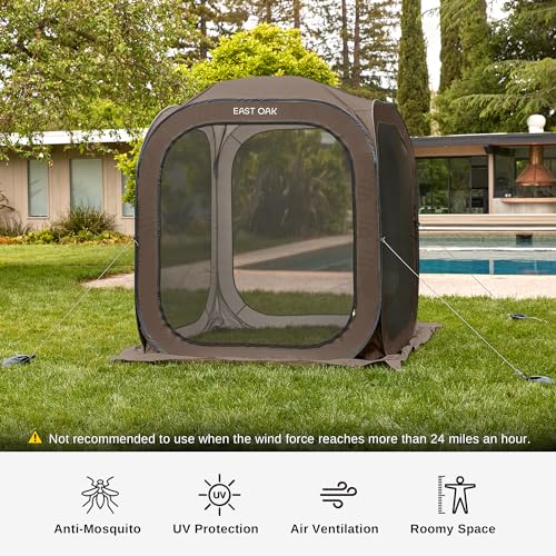 East Oak Screen House Tent Pop-Up, 6 x 6 FT Portable Screen Room Canopy Instant Screen Tent with Carry Bag for Patio, Backyard & Outdoor Activities, Brown - color: Brown, size: 6×6 Ft