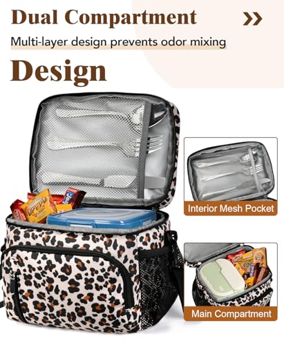Insulated Lunch Bag for Men & Women, 9L Leakproof Lunch Box Soft Cooler Tote with 5 Pockets, 600D Oxford, EVA Lining, Adjustable Strap for Work, Picnic, Beach&Travel-Leopard Print - color: Leopard Print, size: Single