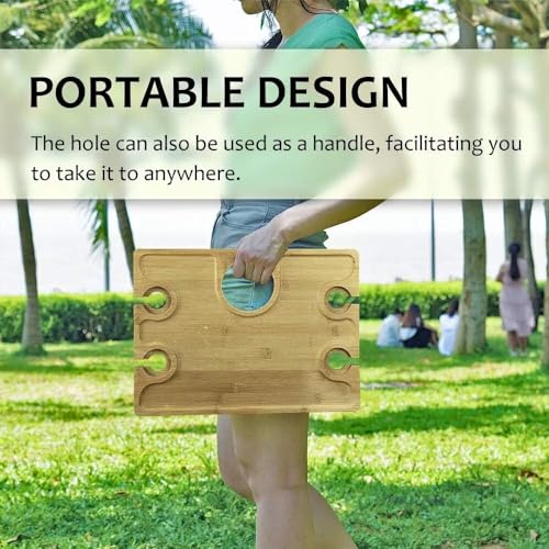 Outdoor Wine Picnic Table, Folding Portable Wood Tray with 4 Wine Glass Holder for Cheese and Fruit, Ideal for Camping, Beach, Wine Gifts for Women