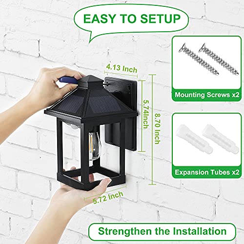 CYHKEE Solar Powered Wall Lanterns Outdoor with 3 Modes, Dusk to Dawn Motion Sensor LED Sconce Lights Waterproof, Exterior Front Porch Security Lamps Wall Mount Patio Fence Decorative Light Fixtures - color: Black (1 Pack)