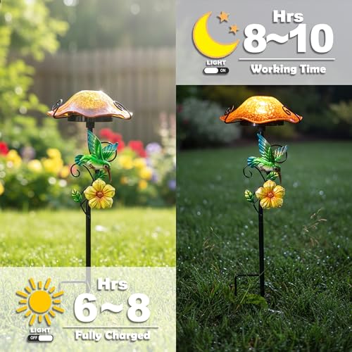 Solar Outdoor Lights Decorative Solar Glass Mushroom Lights Waterproof LED Yellow Garden Stake Light for Walkway Pathway Lawn Patio Yard Decorations. - color: Orange
