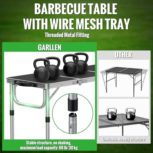 GARLLEN Folding Grill Table, 3 Adjustable Height Portable BBQ Table with Heat-Resistant Mesh Tabletop, Lightweight Aluminum Camping Tables for Outdoor, Grill, Picnic, 34.2" L x 15.7" W, Silver - color: Silver, size: Tabletop Size: 34.2"l X 15.7"w
