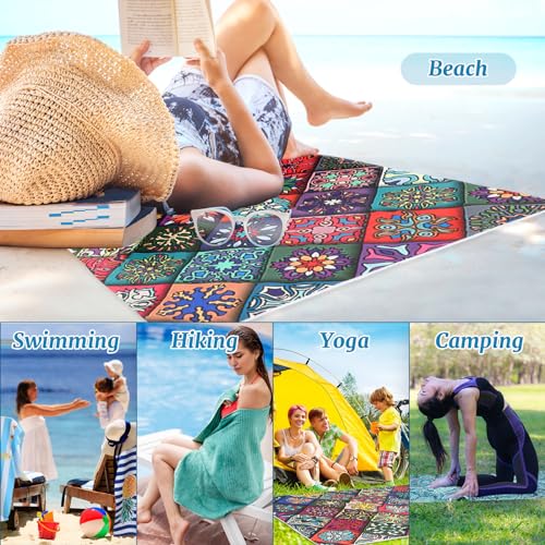 Mixweer 8 Packs Microfiber Beach Towel Bulk 60 x 28 Inch Sand Free Travel Large Microfiber Pool Swim Multi Style Beach Towel Blanket for Adult on Vacation Accessories(Bohemian Style) - style: Bohemian Style