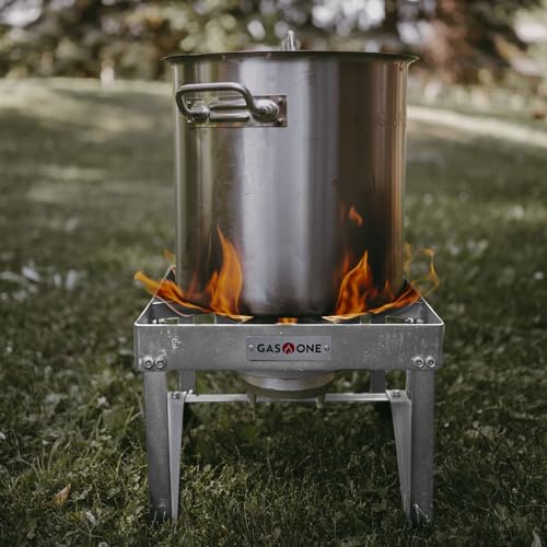 GasOne Stainless Steel Outdoor Propane Burner – High Pressure Camp Stove with Adjustable Regulator & Steel-Braided Hose - color: Stainless Steel