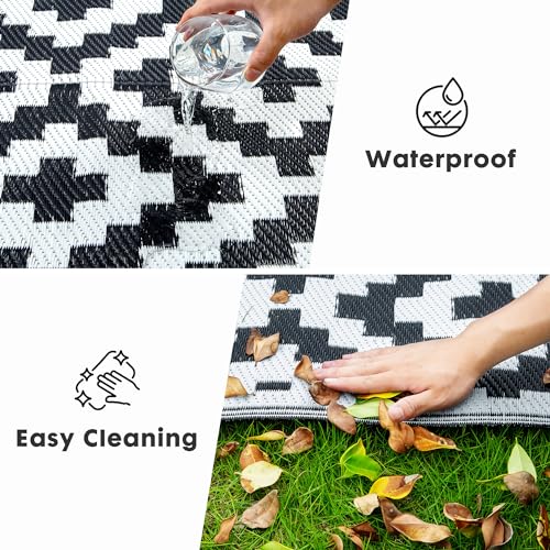 HERMOCE Waterproof Outdoor Rug 5x8 ft, Plastic Straw Patio Rugs Reversible, Patio Decor for Deck, Backyard, RV, Camping - Easy Clean Fade Resistant, Black & White - color: Black&white-h