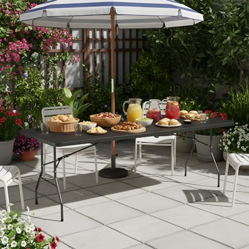 PayLessHere | 8FT Folding Table | Portable Plastic Table with Carry Handle | Waterproof & Foldable Table Design | Steel Frame with Lock | Black | for Events, Camping, Indoor & Outdoor Use - color: Black, size: 8 FT
