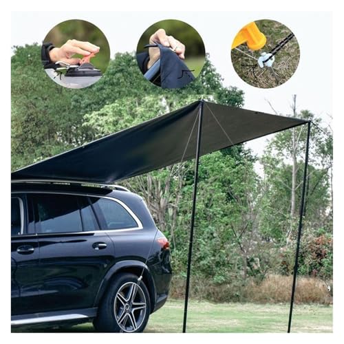 Car Awning Roof Rack Sun Shade Side Tarp with Pole Rope Nails Outdoor Camping Tent Waterproof Shelter(White)