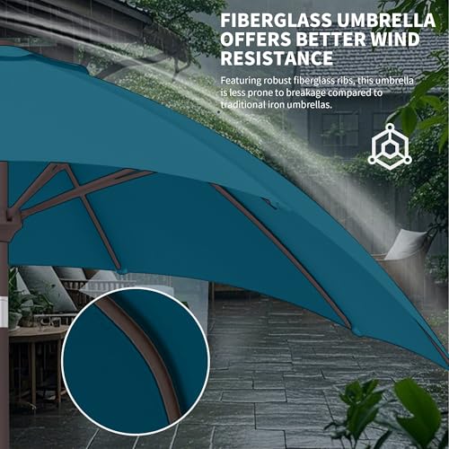 Kingdura 9FT Outdoor Patio Umbrella, Market Table Umbrella with Push Button Tilt and Crank, 8 Sturdy Fiberglass Ribs, UV Protection for Pool, Lawn, Deck, Backyard, Garden (Lake blue) - color: Lake blue, size: 9 Ft