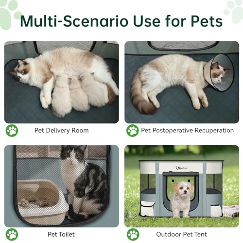 Dog Playpen,Cat Pet Puppy Pen,Portable Playpens for Dogs Indoor Outdoor Travel Camping Use,Foldable Dog Kennel Tent Crate for Rabbit Small Animals with Carrying Case (Grey with Pad, Small) - color: Grey with Pad, size: Small