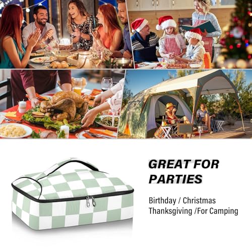 Casserole Carriers for Hot or Cold Food Reusable Casserole Dish Carrier Insulated Thermal Large Capacity Durable Perfect for Party Camping Family Gatherings Yellow Fish - color: Checkered White and Green