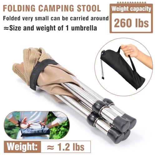 Ultra-Lightweight Camping Stoo - 260lbs Capacity | 13.8in Expanded Height | 1.2lbs Ultra-Light & Waterproof | 1-Pull Quick Setup for Camping, Hiking, Fishing, BBQ & Waiting in Line (Khaki) - color: Khaki