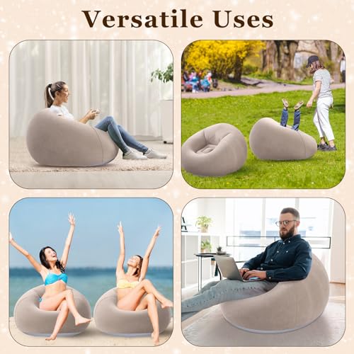 Realspring Inflatable Bean Bag Chairs Outdoor Blow up Camping Chairs Inflatable Lazy Sofa Folding Portable Bean Bag Loungers Couch for Movie Night(Coffee,4 Pcs) - color: Coffee