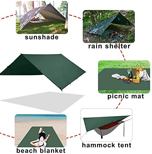 KALINCO Waterproof Camping Tarp Tent Hammock Rain Fly, 10X10FT/10X15FT, Mutifunctional Tent Footprint Lightweight Tarp for Camping, Hiking and Survival Shelter - color: Green-3x3m