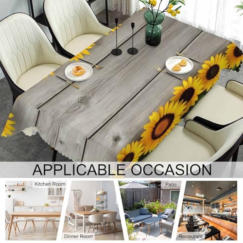 Sunflowers Decorative Tablecloth, Retro Wooden Board Sunflowers Kitchen Table Cover Oblong 52"X70" Tablecloths Dining Table Cloth Buffet Parties Patio and Camping Yellow - color: Sunflowers