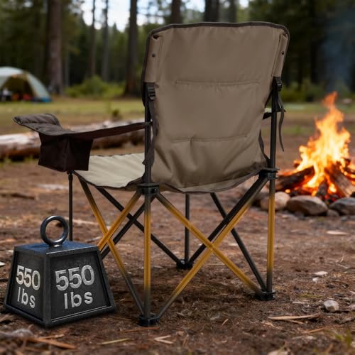 Timber Ridge Oversized Folding Camping Chair for Adults, Support 550 LBS Heavy Duty with Cup Holder Side Pocket for Camp, Lawn, Picnic, Tan, 2 Pack - color: Tan-2 Pack