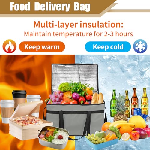 PEASUG Insulated Bags for Food Delivery, XXXL Pizza Delivery Bags, Large Capacity Cooler Bag Keep Food Warm for Grocery Shopping and Catering, Foldable, Heavy-Duty (Black) - color: Grey, size: XXX-Large