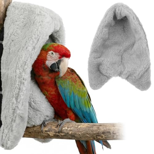 Comfort Corner Fleece Bird Blanket for Cage Cuddle Nest Hanging Warmer Parrot House Cozy Birds Bed Warm Birds Shelter Bed for Cage Hanging Hammock Toy for Greys Parakeet Cockatiel Conure - color: grey