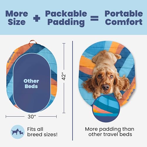Travel Dog Bed (42" x 30")- Foldable & Packable for Travel, Road Trip, Camping– Lightweight, Water Resistant & Cozy with Soft Padding– Compact, Portable & Machine Washable– Large & Small Breeds: Teal - color: Sunset Surf