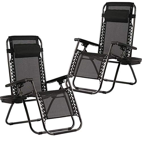 FDW Zero Gravity Chairs Set of 2 Black Lounge Patio Chairs Outdoor Yard Beach with Cup Holders, Black - color: Dark Black