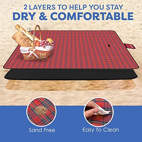 GIVERARE Picnic Beach Blanket, 99x60in XL Sandfree Waterproof Outdoor Camping Blankets, Quick Drying Family Mat, Portable Extra Large Mats for Travel, Hiking, Music Festival, Lawn-Red - color: Red, size: 5' x 8'3"