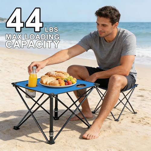 2 Pack Portable Camping Table, Ultralight Picnic Table Foldable with 2 Cup Holders and Carrying Bag for Outdoor Camping Picnic BBQ Beach Party Patio Fishing, Steel Frame, High-Grade 600D Oxford Fabric - color: Blue, size: 2 Pack