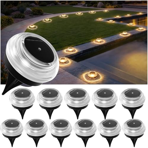 Solar Ground Lights Outdoor 12PK - IP67 Waterproof Solar Pathway Lights, Garden Lights Solar Powered, Outdoor Solar Lights for Yard, Landscape Lighting for Patio Driveway Backyard Decor(Warm White) - color: Rose - Warm White