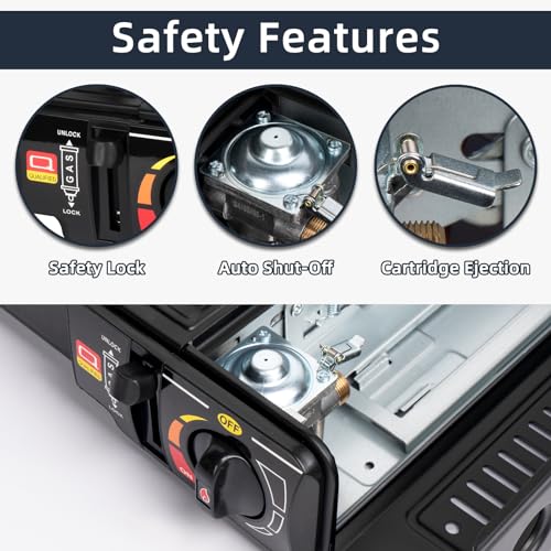 SHINESTAR Dual Fuel Stove with Butane & Propane Compatibility, Portable Camping Stove for Outdoor Cooking, Propane Adapter Hose and Carrying Case Included, 7800 BTUs Output - color: Black - 7800 BTU Dual Fuel