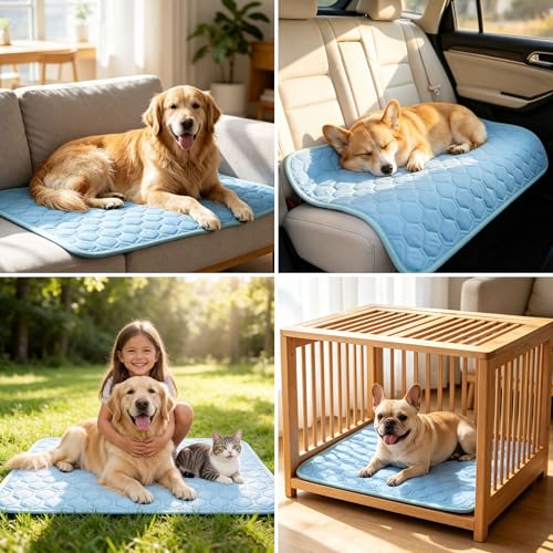 SISROL Cooling Mat for Dogs & Cats, Q-Max>0.5 Arc-Chill Fabric Washable Non-Slip Pet Cooling Pad, Thickened Portable Cooling Bed Mats for Indoor & Outdoor, Small Medium Large Pets - size: Medium