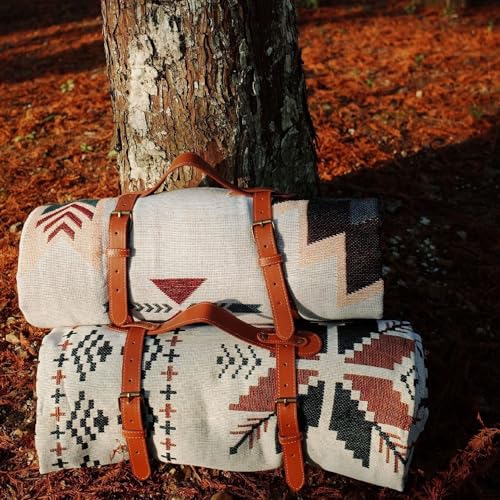 PU Leather Handle Picnic Blanket Carry Strap Adjustable Blanket Strap Motorcycle Tour Yoga Mat Luggage Belt (51CM)