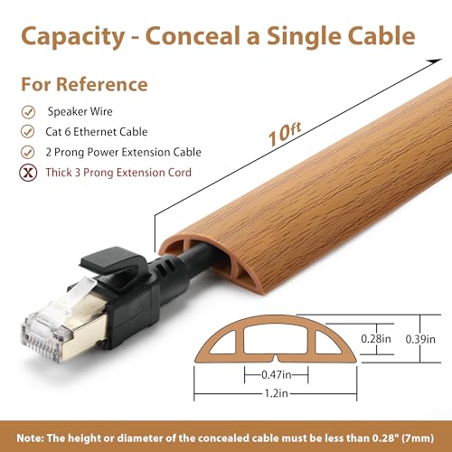 Floor Cord Cover 10ft, Cord Hider Floor Yellow Oak Wood, Floor Cable Management Prevent Cable Trips, Floor Cable Cover Wire Covers for Power Cords, Cord Protector Cord Cavity W0.47in H0.28in - color: Yellow Oak Wood, size: W1.2'' x L10'