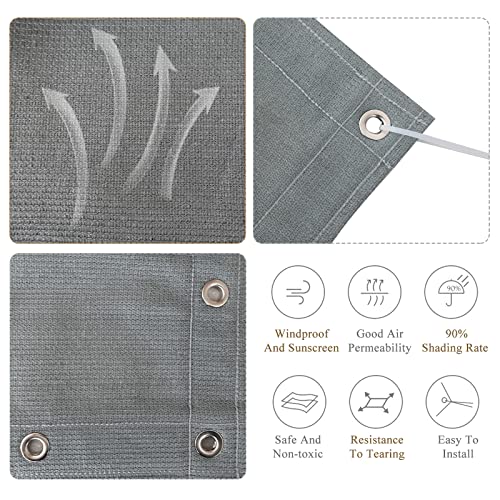 90% Outdoor Sun Shade Cloth, 8' x 8', Pergola, Deck, and Backyard Patio Sunshade with UV Protection, Heat Resistant HDPE Material, Reinforced Grommets (8x8 FT, Grey) - color: 3-grey, size: 8x8 FT