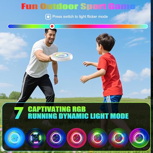 Umnodobn Light Up Flying Disc Toy Kids, Adults, Teens – 7 Glow in the Dark Modes, 22 Bright LEDs, Rechargeable, Outdoor Flying Sport Disc for Night Games, Family Fun, Beach, Park, Camping