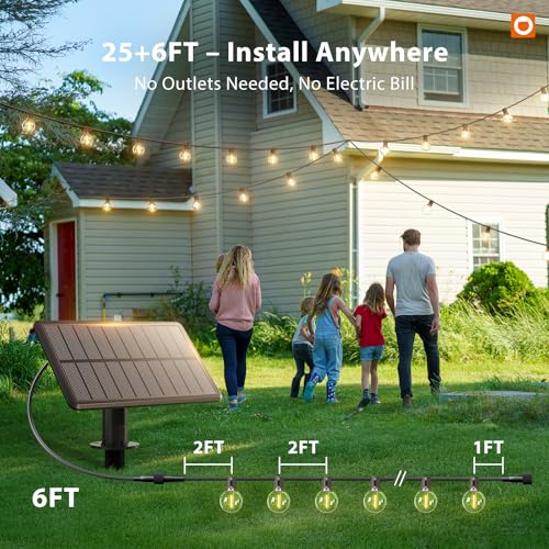 addlon 25FT Solar Powered Outdoor String Lights Waterproof with Remote, G40 Solar Powered String Lights with 13 LED Shatterproof Bulbs, 3 Light Modes, Dimmable Solar Lights for Outside Bistro Cafe - size: 25FT