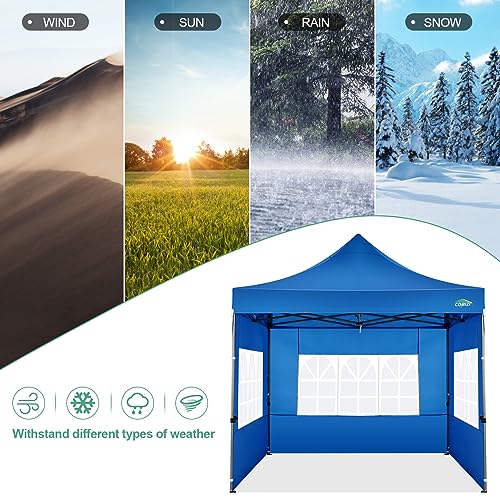 COBIZI 10x10 Pop Up Canopy with Sidewalls Heavy Duty Party Tent with Removable Awning Easy Up Outdoor Canopy Wedding, All Season Windproof&Waterproof with Roller Bag UPF 50+, Blue - color: Blue, size: 10x10 With 4 Sidewalls