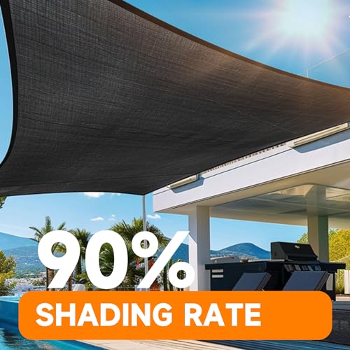 90% Shading Rate 12'x12' Black Shade Cloth,UV Resistant Durable Mesh Tarp with Grommets&Reinforced Edges, Shade Net Using for Plants Cover, Greenhouse, Dog Kennel, Patio, Chicken House - size: 12'x12'