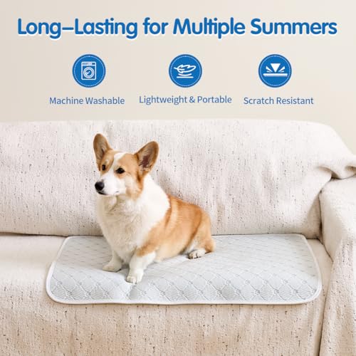 Dog Cooling Mat - Instant 6-12°F Drop, Cooling Mat for Pets Q-MAX >0.5 & Machine Washable, Anti-Slip Bottom, Cool Relief Bed for Dogs & Cats Light Gray 36" x 24" - color: Light Gray, size: L (36" x 24")
