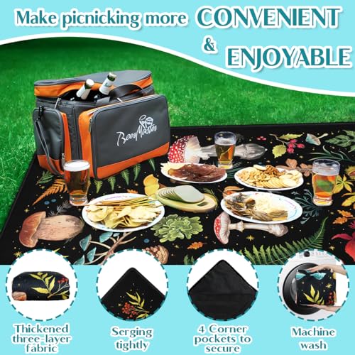Mushroom Picnic Blankets Waterproof Foldable, 80″X80″Thick Three Layer Picnic Mat Outdoor Blanket for Grass, Large Beach Blanket Sandproof Picnic Accessories for Camping Party Park Patio - color: A08, size: 6'8" X 6'8" (Square)