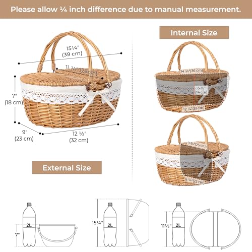 GRANNY SAYS Picnic Basket, Wicker Basket with Lid, Woven Cute Basket with Handle, Storage Basket with Washable Lining & Dual-Flid Lid, Natural Willow Picnic Hamper, White Lining - color: White