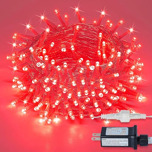 String Lights Indoor Bedroom, 33FT 100 LED Fairy String Lights Outdoor Waterproof, 8 Modes Memory Twinkle Christmas Light Plug in for Classroom Dorm Patio Tree Garden Decor (Red) - color: Red, size: 100LED
