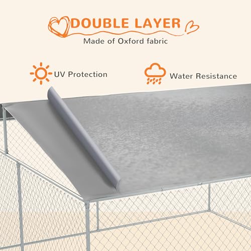 PawHut Outdoor Dog Kennel, Heavy Duty Dog Run Outdoor Fence with Waterproof Cover, Galvanized Chain Link, Secure Lock, for Large Breeds, Chickens, Ducks, 13' x 13' x 7.5' - size: 157.5"L x 157.5"W x 91.3"H