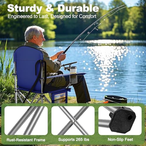 VTOY Folding Camping Chairs Durable 600D Oxford, Portable Outdoor Chair with Cooler Pouch, Cup Holder & Storage Pocket for Camping, Beach, Fishing - color: 2 Pack, Navy