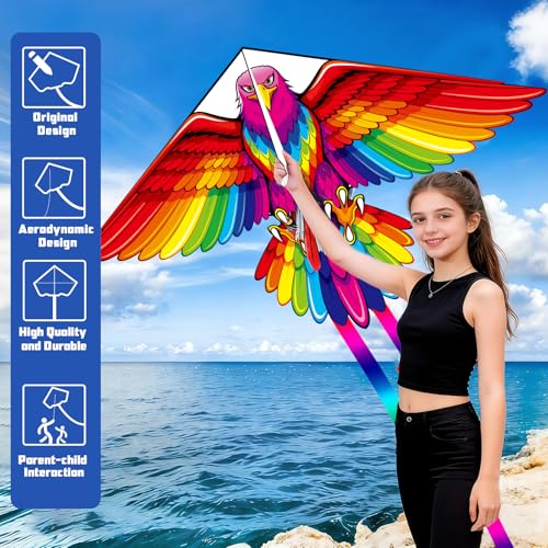2 Pack Patriotic Eagle & Dragon & Butterfly Kite for Kids and Adults, Easy to Fly Huge Kites for Kids Ages 4-8 8-12 with 328FT String for Beach Park Easter Gift Outdoor Games and Activities - style: 2 Pack M-Eagle Kites