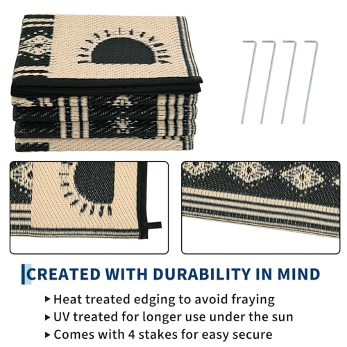 Garvee Waterproof Outdoor Rug 5x8, Cactus Botanical Outdoor Plastic Straw Rug for Camping, Reversible RV Mat Outside, Indoor Outdoor Carpet for Porch, Deck, Backyard, Balcony, Picnic, Black & Brown - color: Black & Brown-cactus, size: 5' x 8' (Rectangular