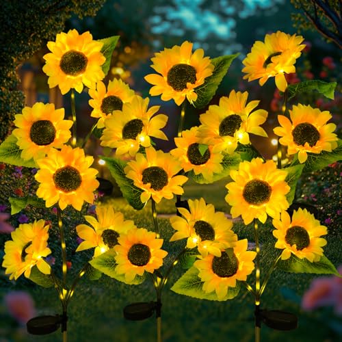 6-Pack Solar Sunflower Garden Lights Outdoor 18 LED Flowers - Waterproof Long-Lasting Solar Patio Lights, Outdoor Decor for Lawn, Yard - color: 6 Pack