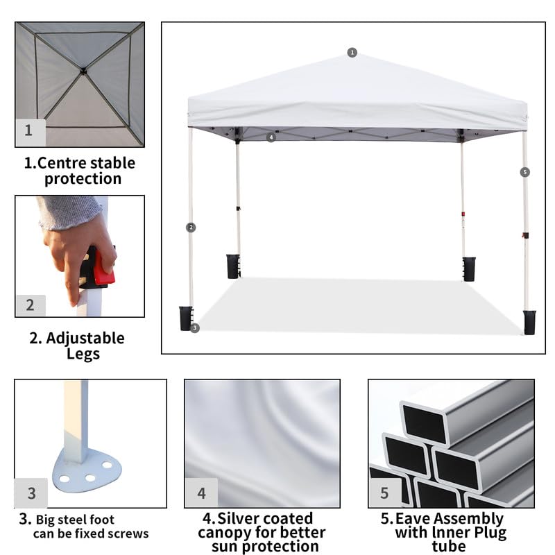 Northroad 10x10ft Pop Up Canopy, Popup Outdoor Canopy Tent with Wheeled Carrying Bag,Portable Gazebo Shelter for Patio,Deck,Garden,Beach（White） - color: White, size: 10x10