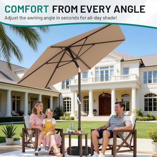 AreShark 7.5FT Patio Umbrella Table Market Umbrella with 6 Sturdy Ribs, Button Tilt/Crank, Heavy-Duty Outdoor Umbrellas for Pool, Deck, Garden and Backyard, Beige - color: Beige, size: 7.5FT