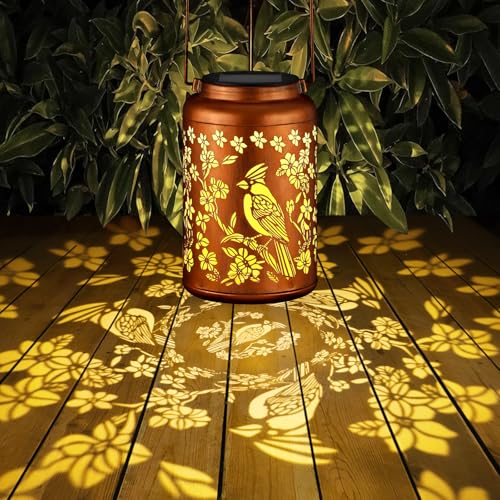 Red Bird Solar Lanterns Outdoor Waterproof Garden Decor Birthday Gifts for Women Mom Grandma Hanging Lights Metal Decoration Outside for Yard, Patio,Backyard,Porch - style: B-Red Bird